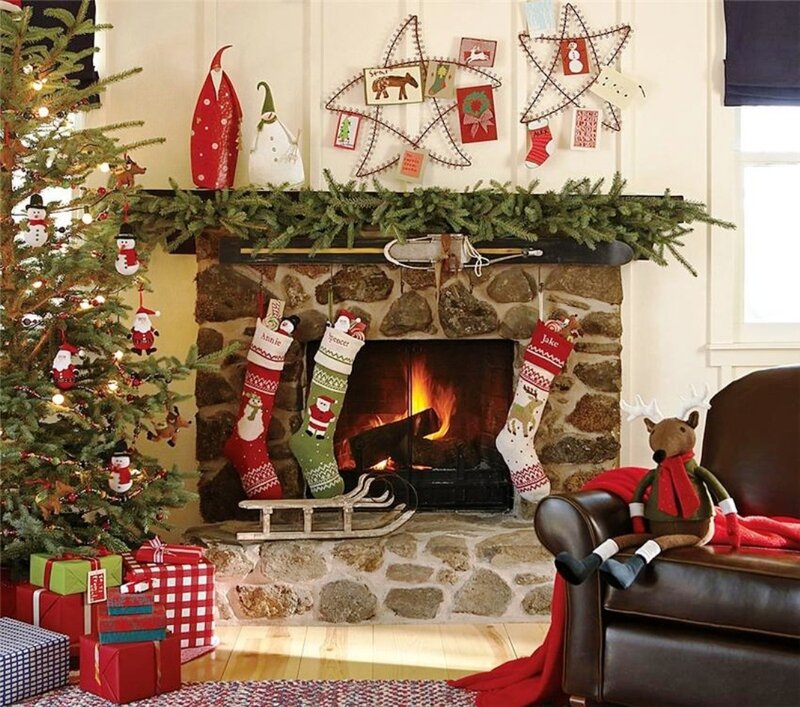 Fireplace with Stockings — Red, Cozy, Winter
