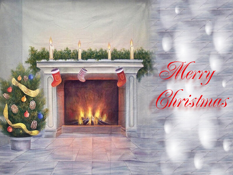 Fireplace with Stockings — White, Festive