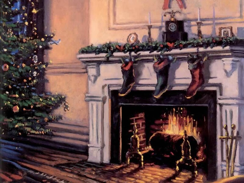 Fireplace with Stockings — White