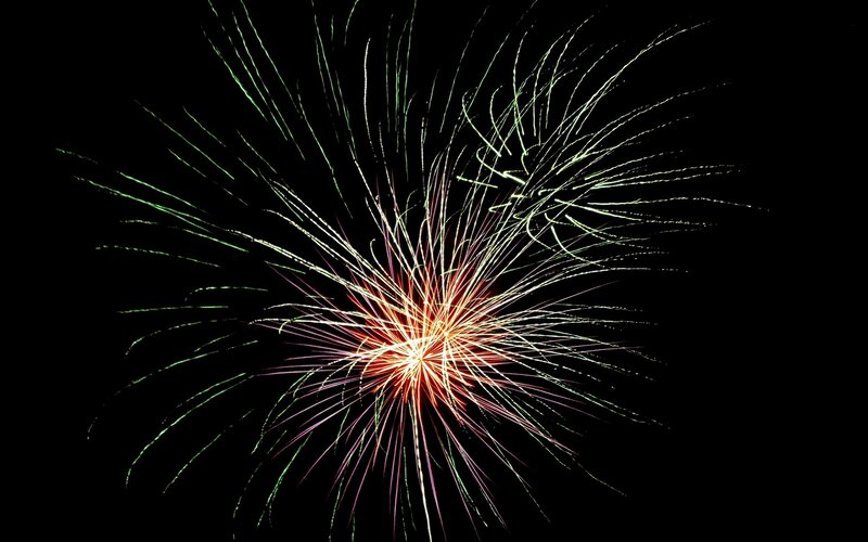 Firework Explosion — Red, Dramatic, Night, Photograph, Stars