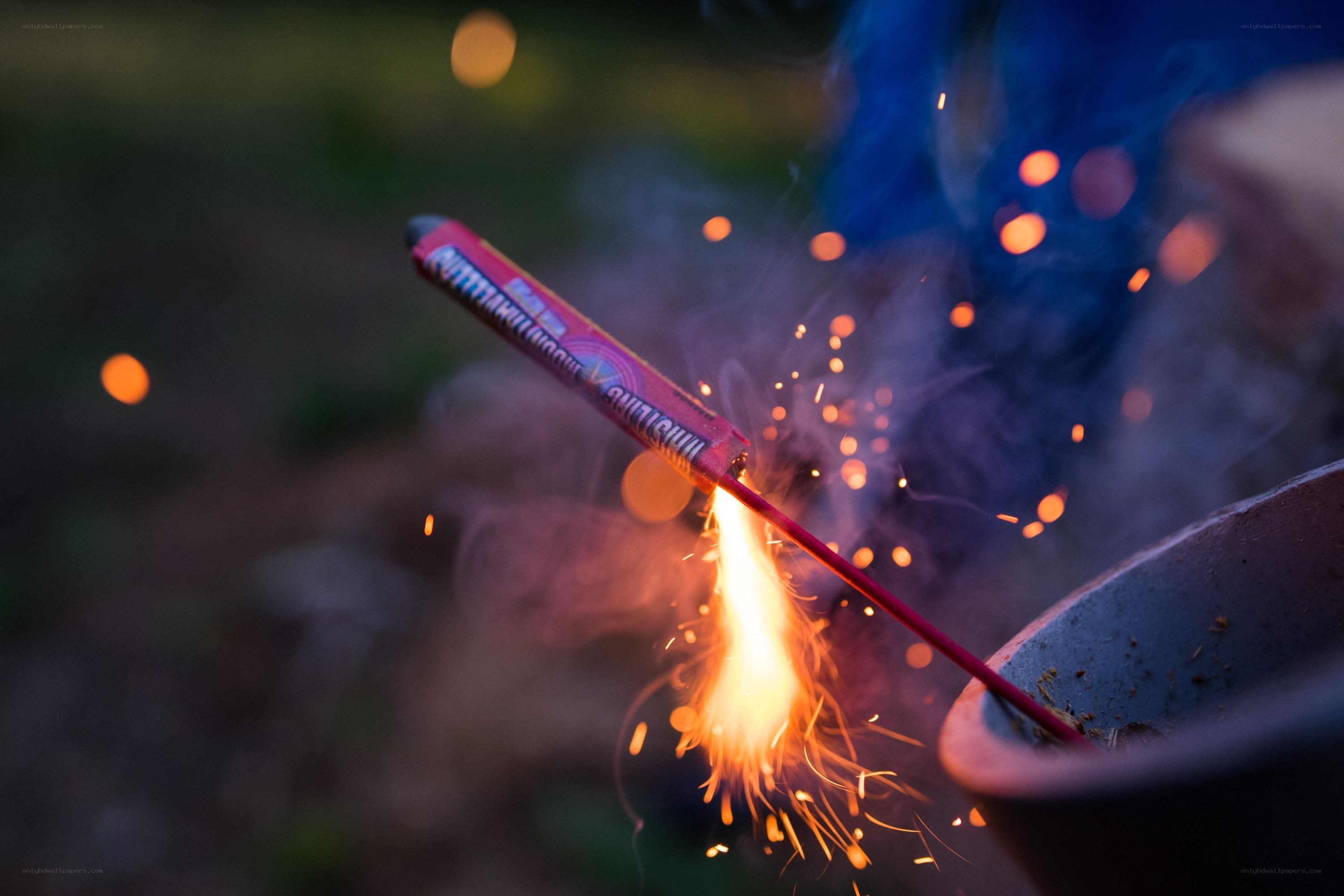 Firework sparkler in a bowl