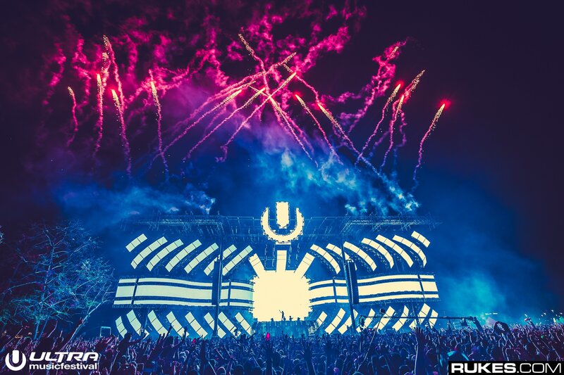 Fireworks at Music Festival — Blue