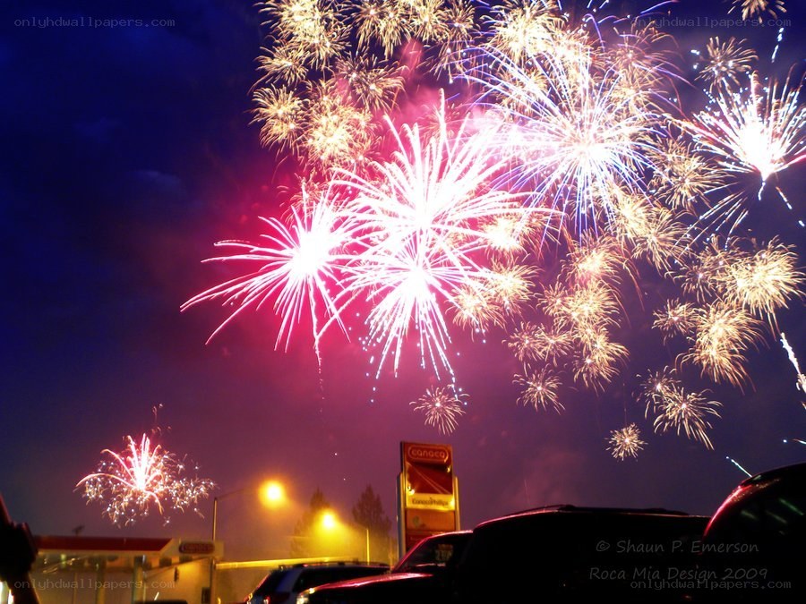 Fireworks display at night