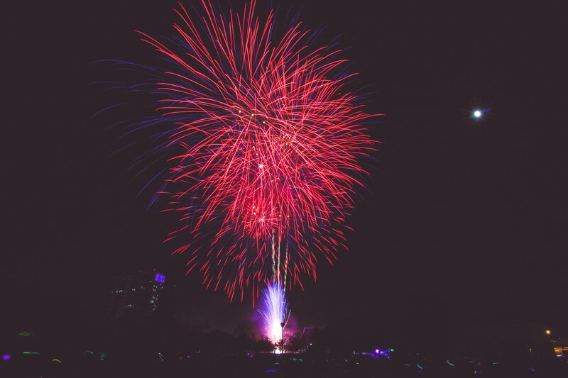Fireworks display at night