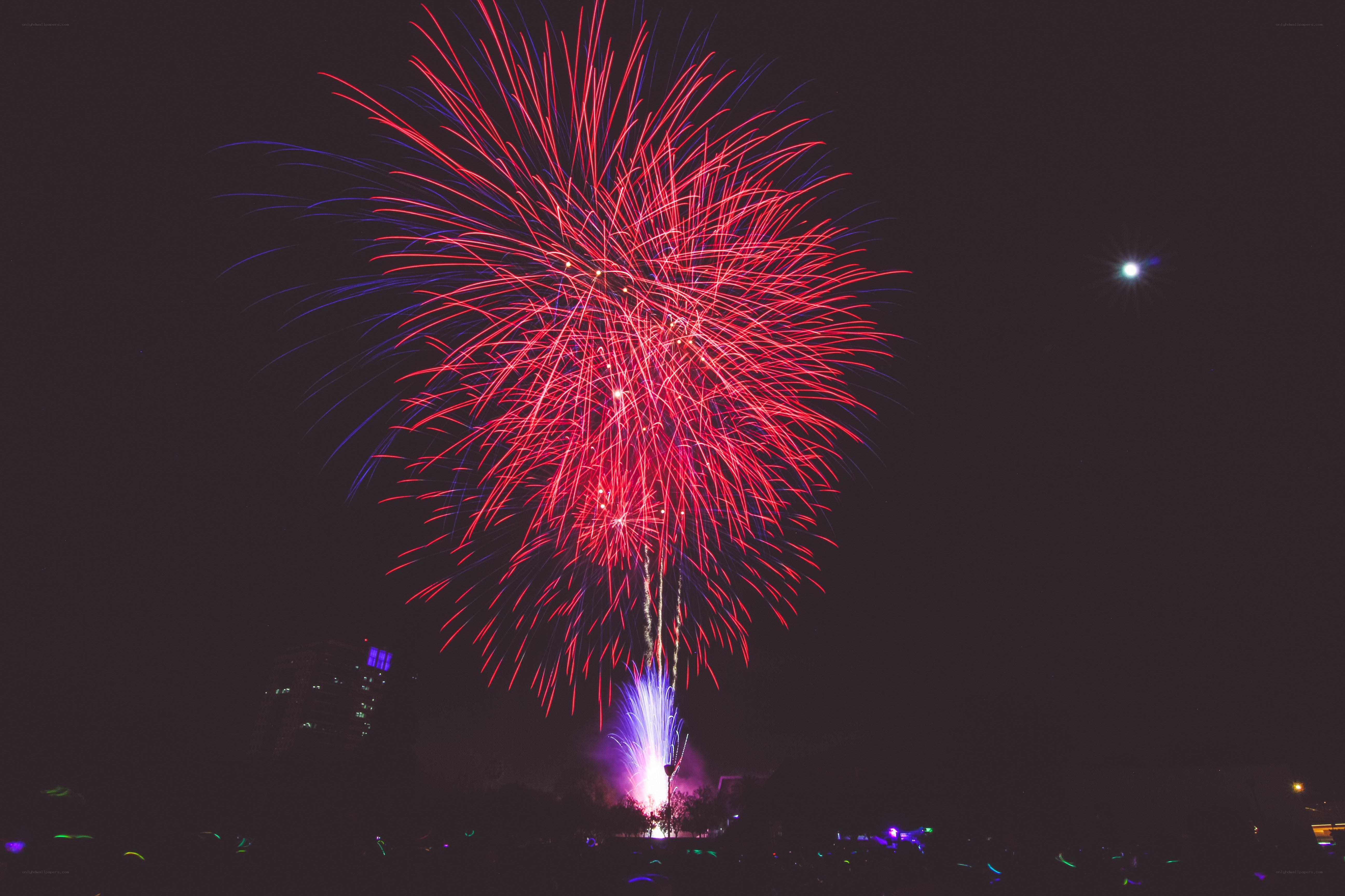 Fireworks display at night