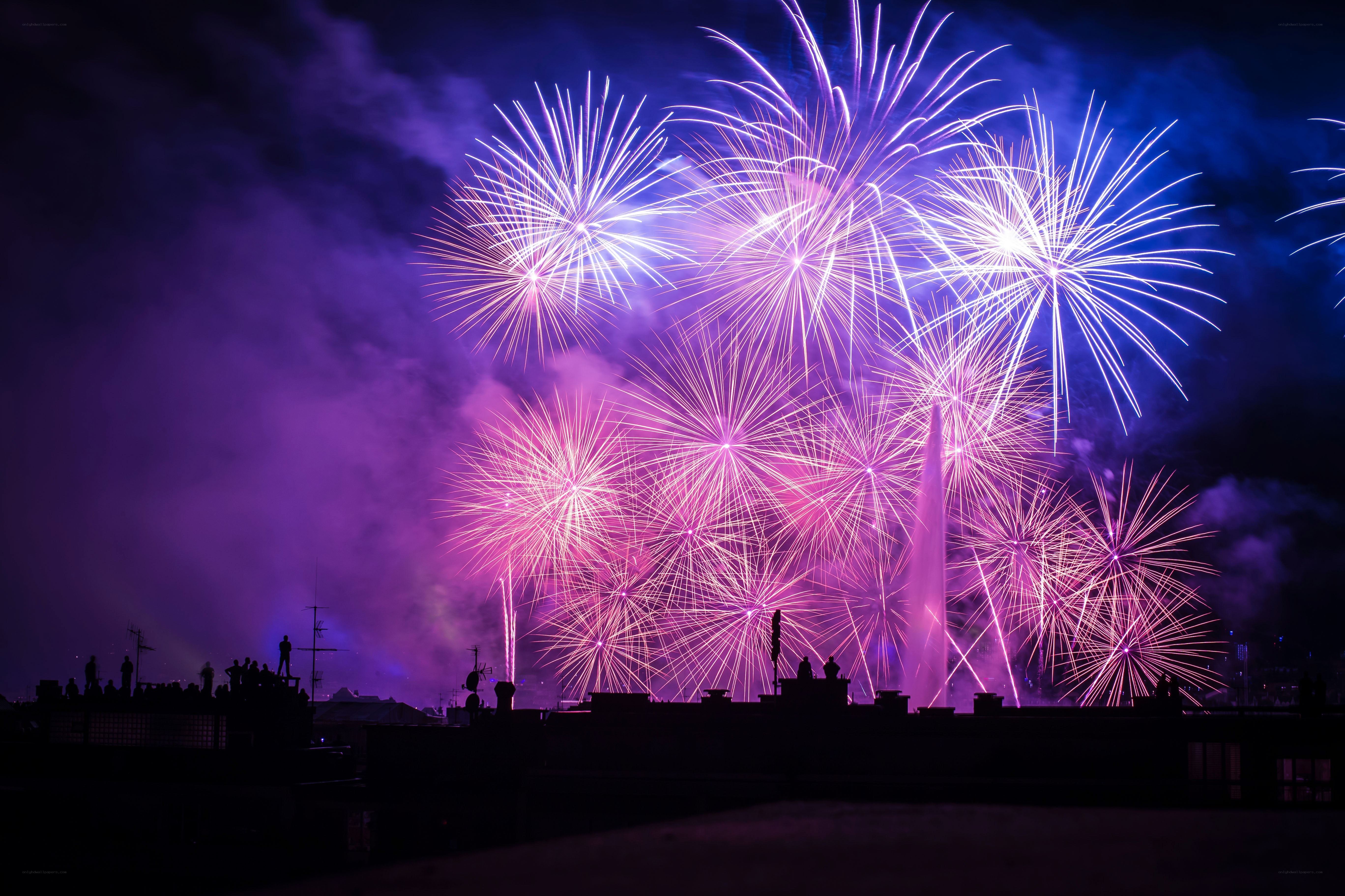 Fireworks display at night