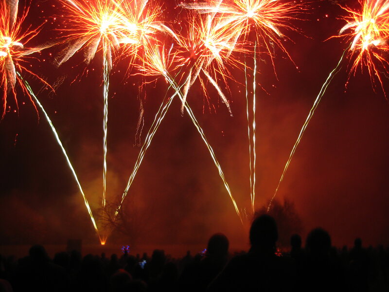 Fireworks display at night