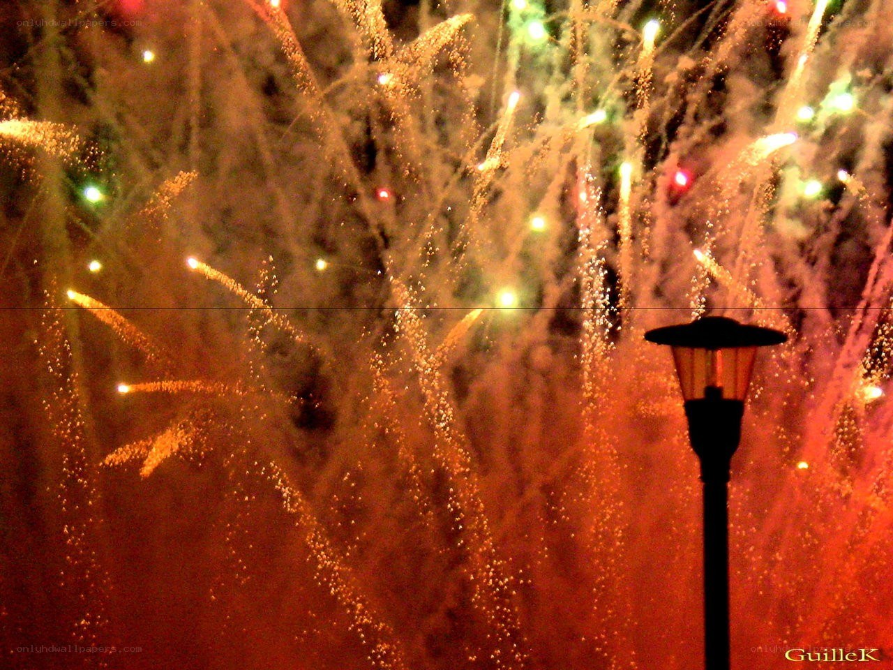 Fireworks display at night