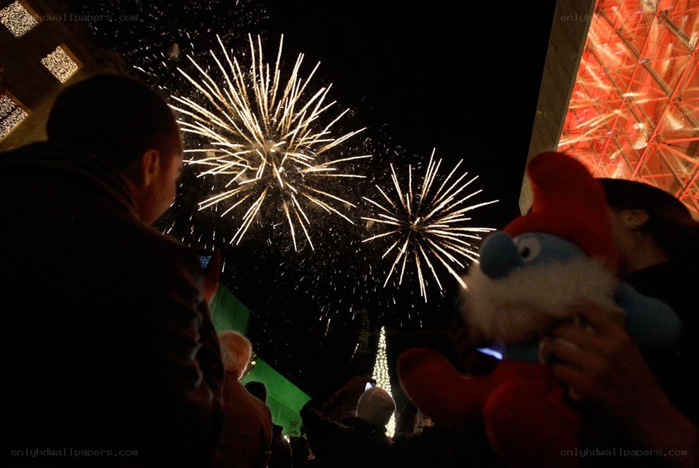 Fireworks display at night