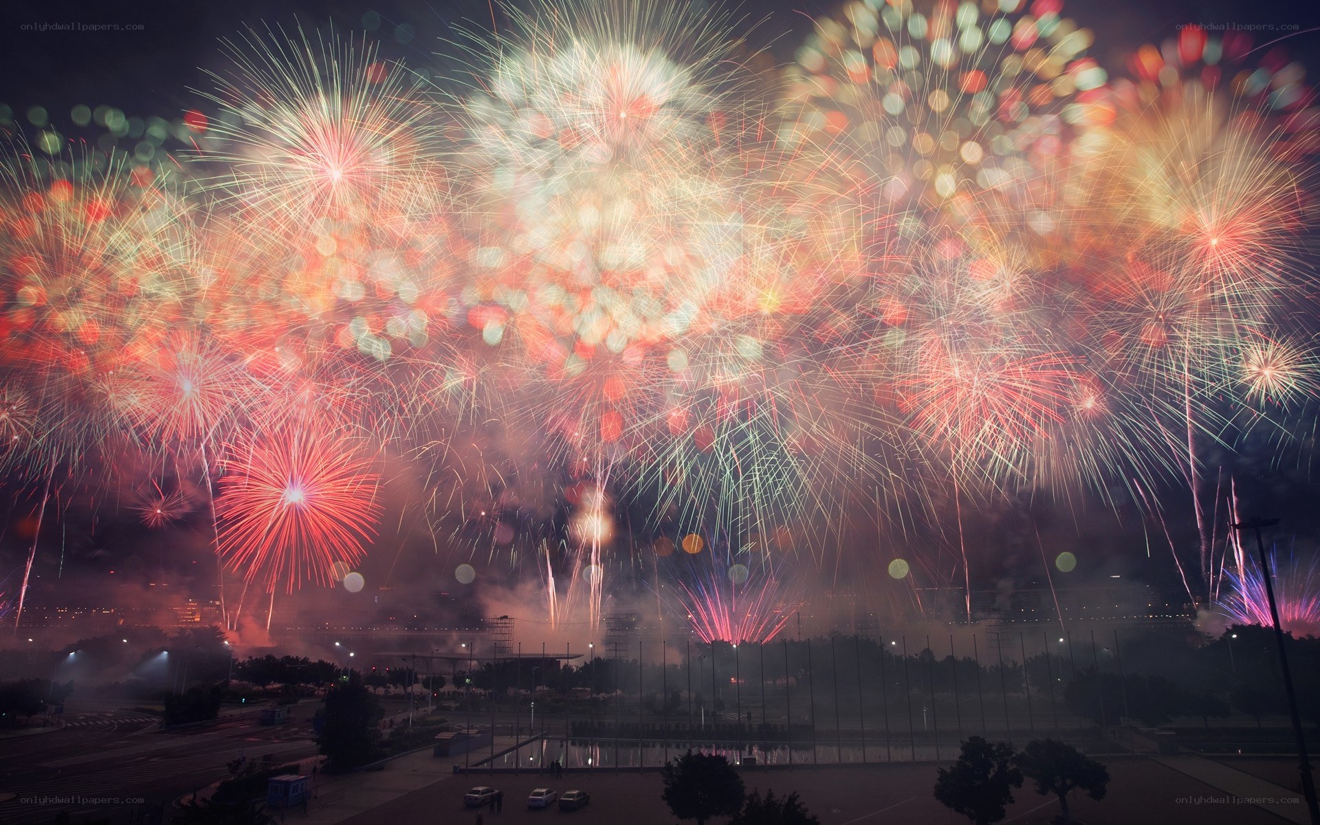 Fireworks display at night
