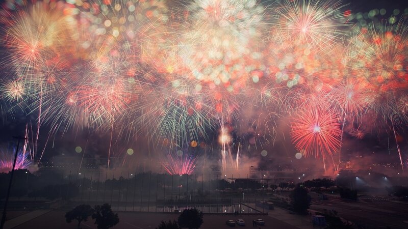 Fireworks display at night