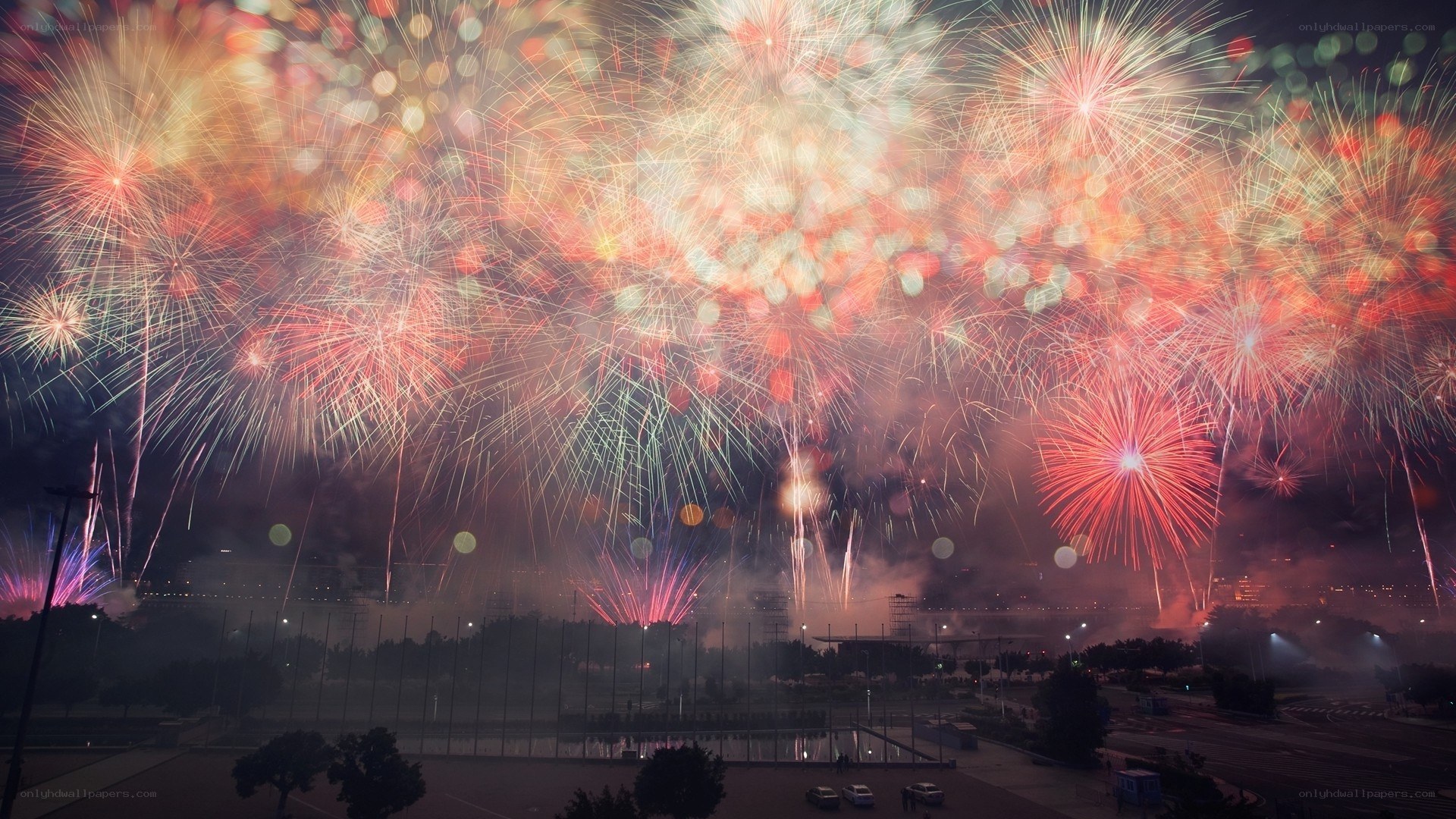 Fireworks display at night