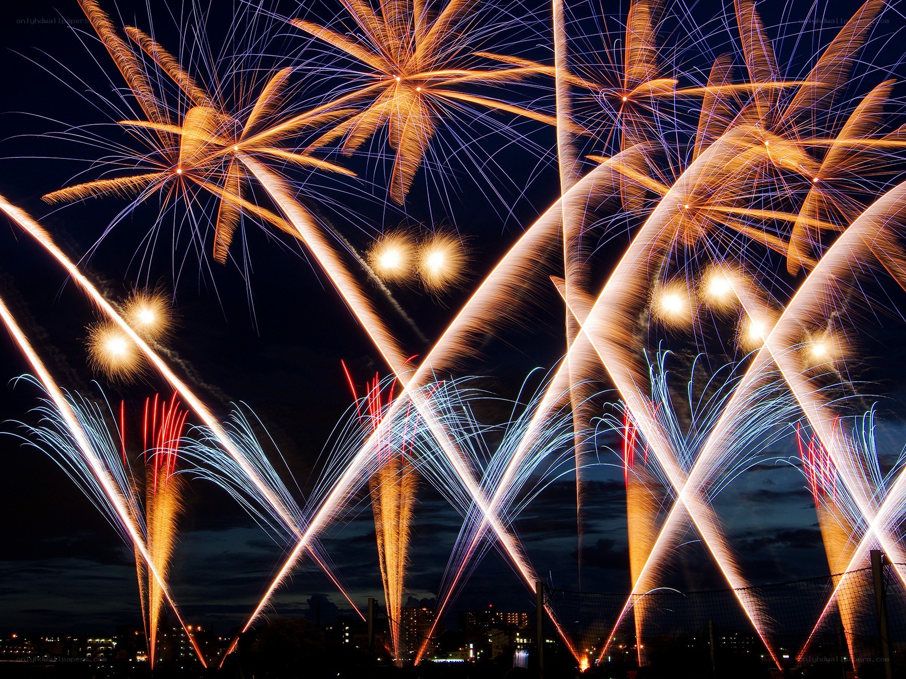 Fireworks display at night