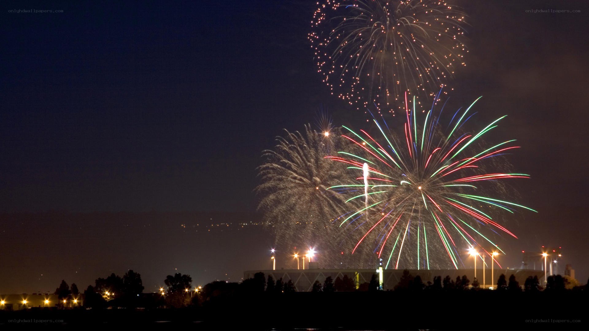 Fireworks display at night