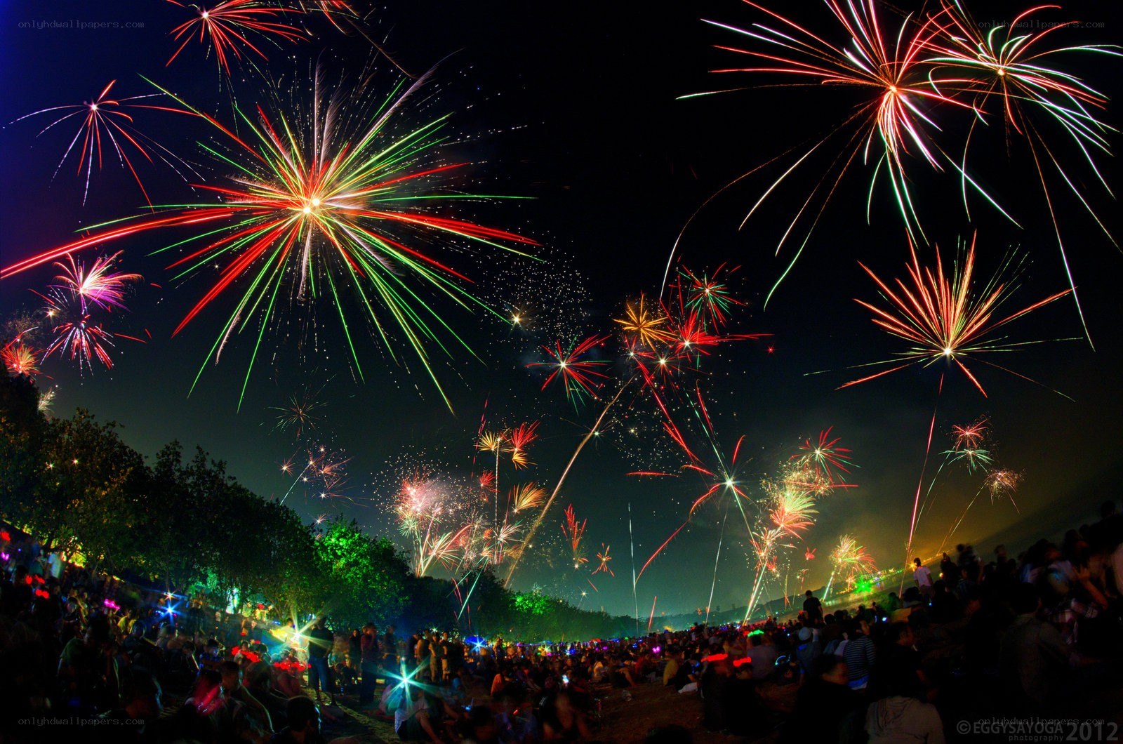 Fireworks display at night
