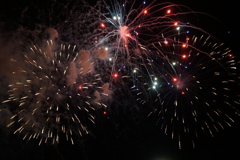 Fireworks Display at Night — Black, Dramatic, Photograph, Explosions, Smoke