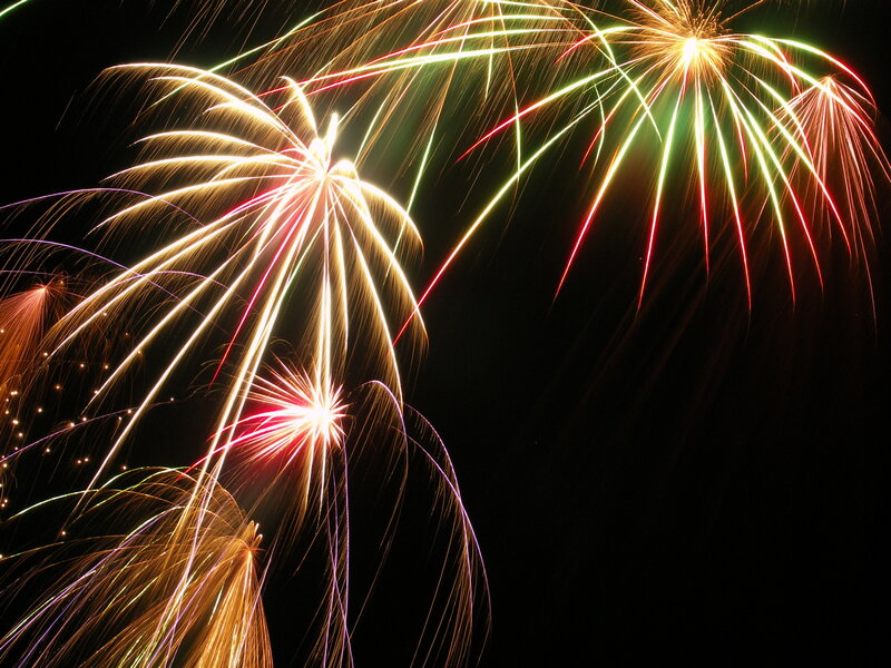 Fireworks Display at Night — Black, Dramatic, Photograph