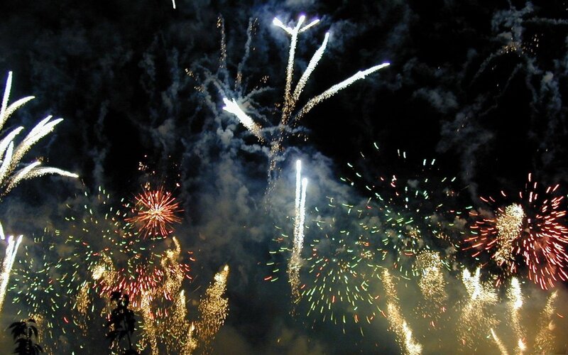 Fireworks Display at Night — Black, Festive, Photograph