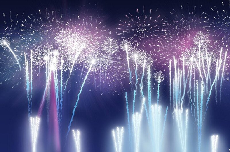Fireworks Display at Night — Blue, Celebratory, Digital Art