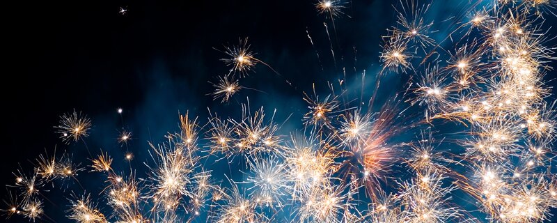 Fireworks Display at Night — Blue, Dramatic, Photograph, Night Sky, Sparks, Explosions