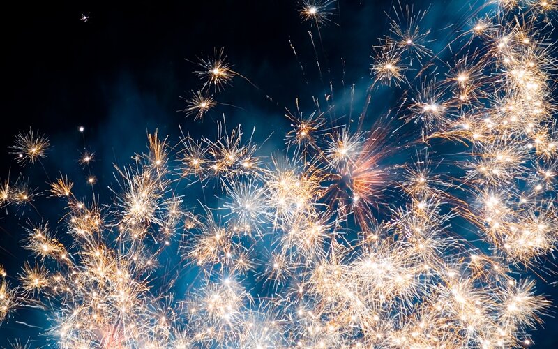 Fireworks Display at Night — Blue, Dramatic, Photograph, Night Sky