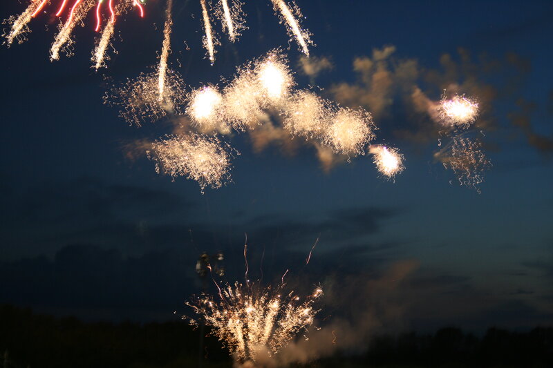 Fireworks Display at Night — Blue, Dramatic, Photograph, Sky, Clouds