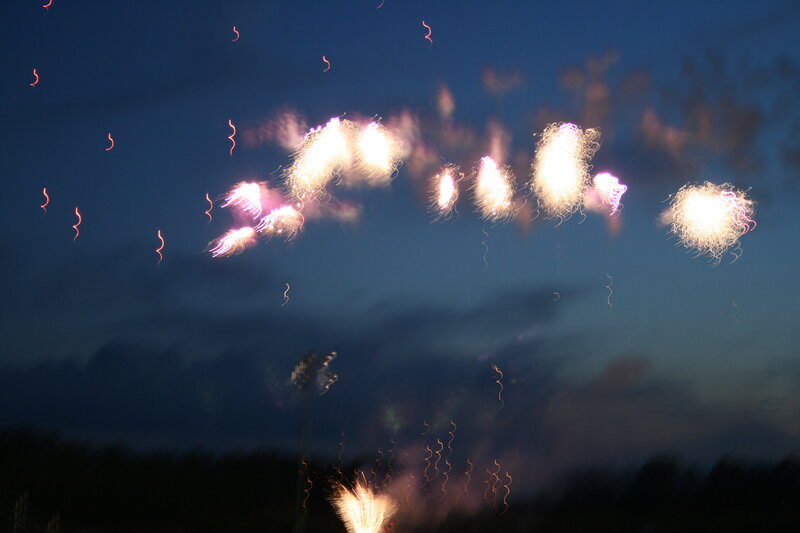 Fireworks Display at Night — Blue, Dramatic, Photograph, Sky, Clouds, Trees