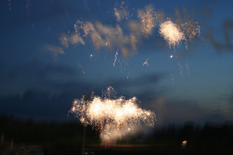 Fireworks Display at Night — Blue, Dramatic, Photograph, Sky, Trees