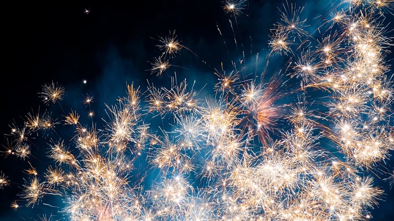 Fireworks Display at Night — Blue, Festive, Photograph