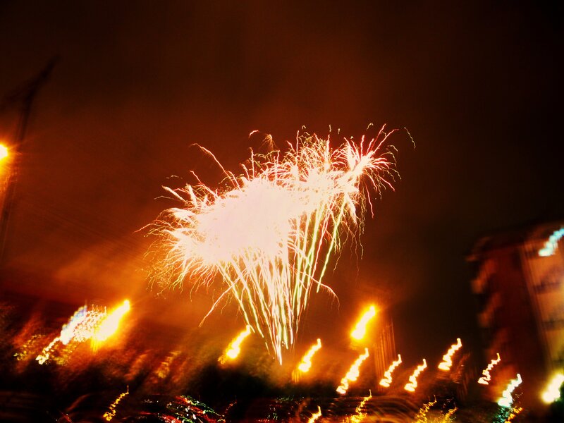 Fireworks Display at Night — Orange, Dramatic