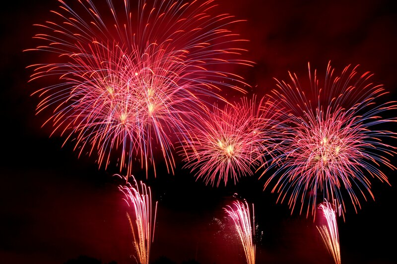 Fireworks Display at Night — Red, Dramatic