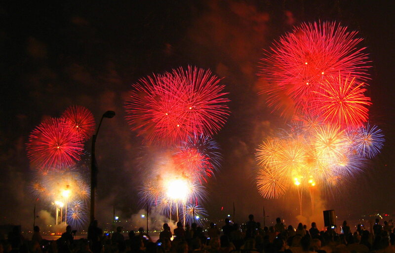 Fireworks Display at Night — Red, Festive