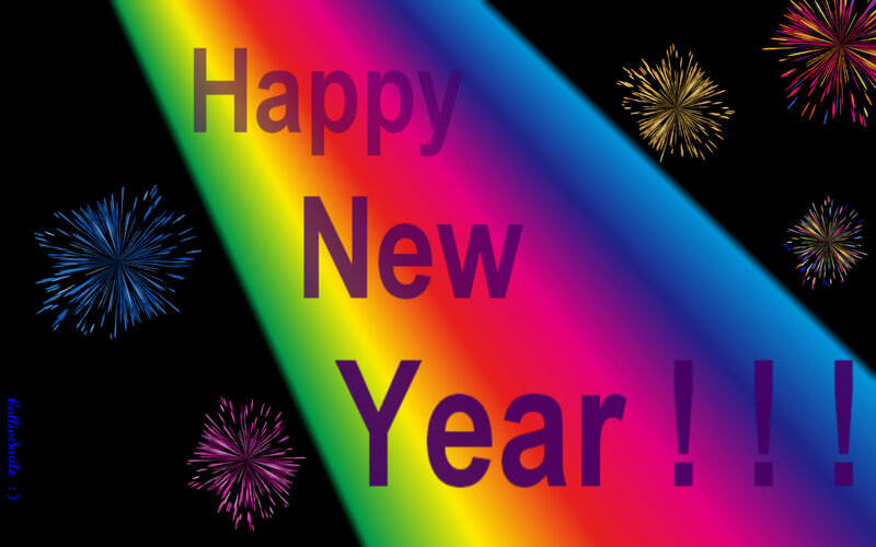 Fireworks Display — Black, Celebratory, Night, Digital Art, Rainbow Light