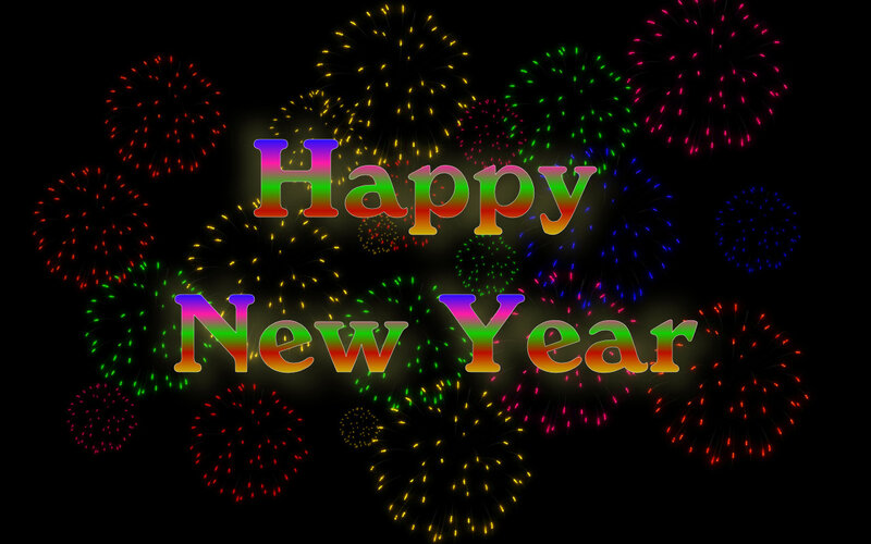 Fireworks Display — Black, Celebratory, Night, Digital Art, Text, Explosions