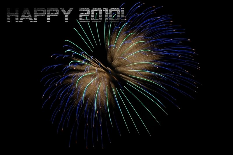 Fireworks Display — Black, Celebratory, Night, Photograph, Text, Blue, Green