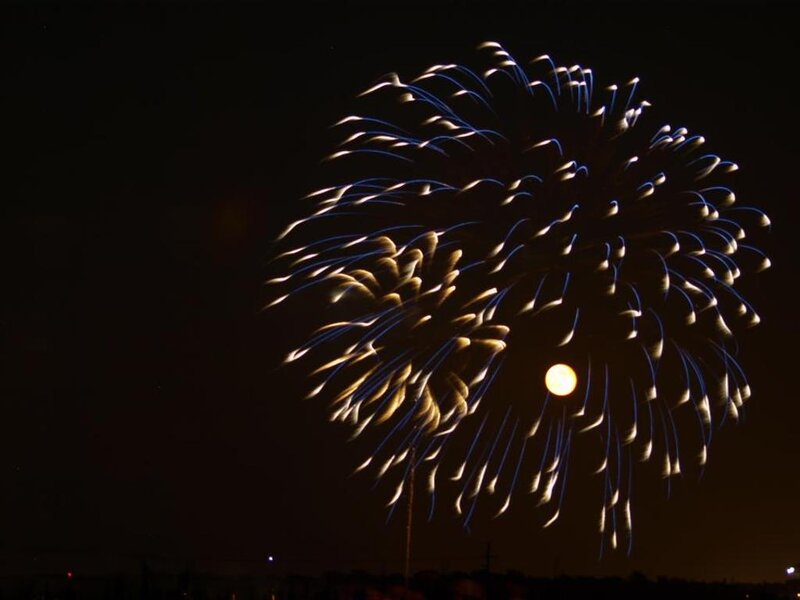 Fireworks Display — Black, Dramatic, Night, Photograph, Moon