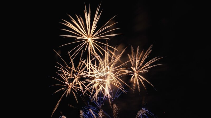 Fireworks Display — Black, Dramatic, Night, Photograph, Night Sky, Explosions, Light Trails