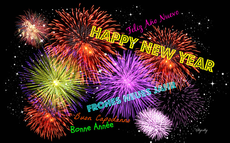 Fireworks Display — Black, Festive, Night, Digital Art, Stars