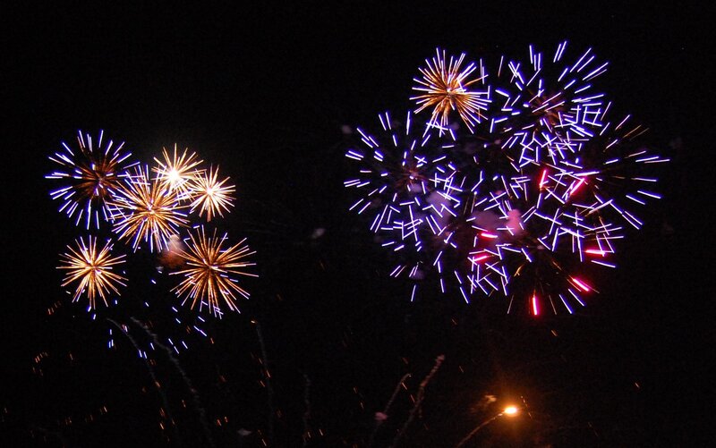 Fireworks Display — Black, Festive, Night, Photograph, Night Sky, Street Light, Sparks