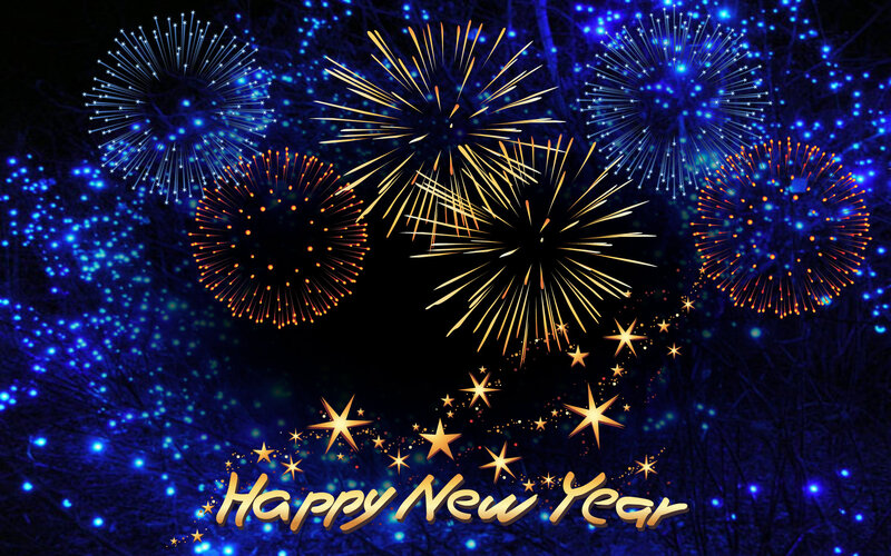 Fireworks Display — Blue, Celebratory, Night, Digital Art, Stars