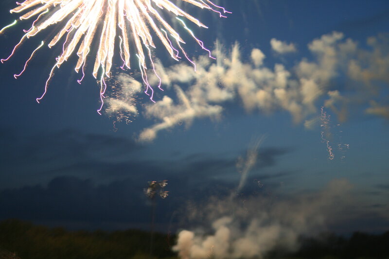 Fireworks Display — Blue, Dramatic, Night, Photograph, Sky, Clouds