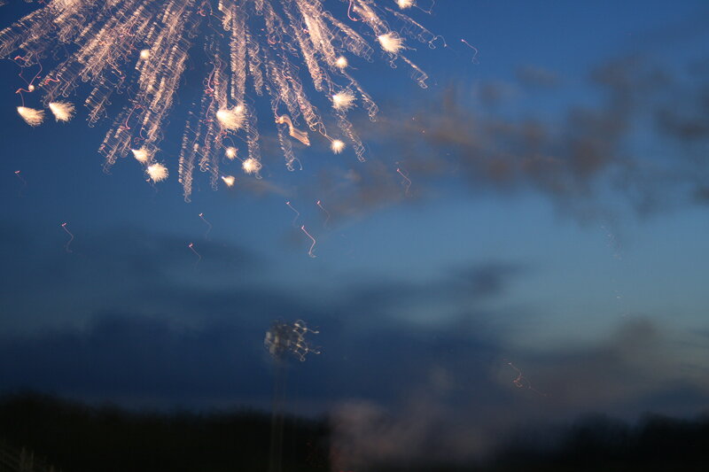 Fireworks Display — Blue, Dramatic, Night, Photograph, Sky, Clouds, Trees