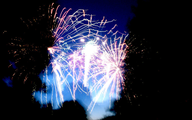 Fireworks Display — Blue, Dramatic, Night, Photograph, Sky, Explosion, Smoke