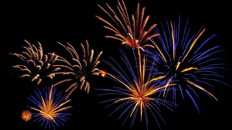 Fireworks Display — Blue, Dramatic, Night, Photograph, Sky, Explosions, Light