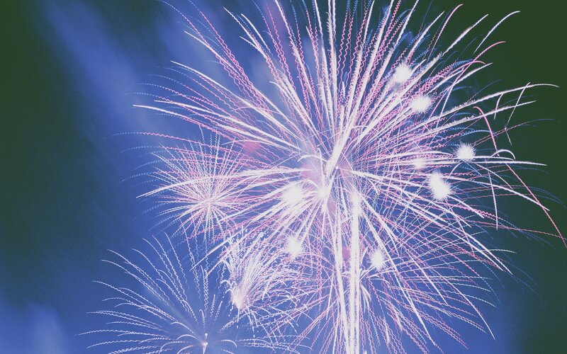 Fireworks Display — Blue, Dramatic, Night, Photograph, Sky, Explosions