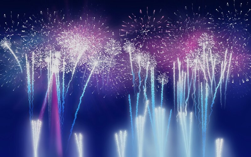 Fireworks Display — Blue, Festive, Night, Digital Art, Sky