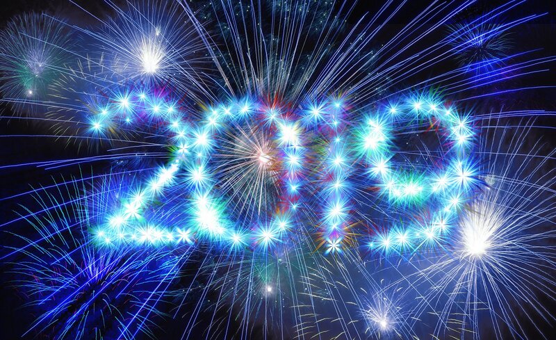 Fireworks Display — Blue, Festive, Night, Digital Art, Stars