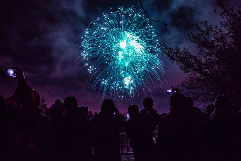 Fireworks Display — Blue, Festive, Night, Photograph, Crowd
