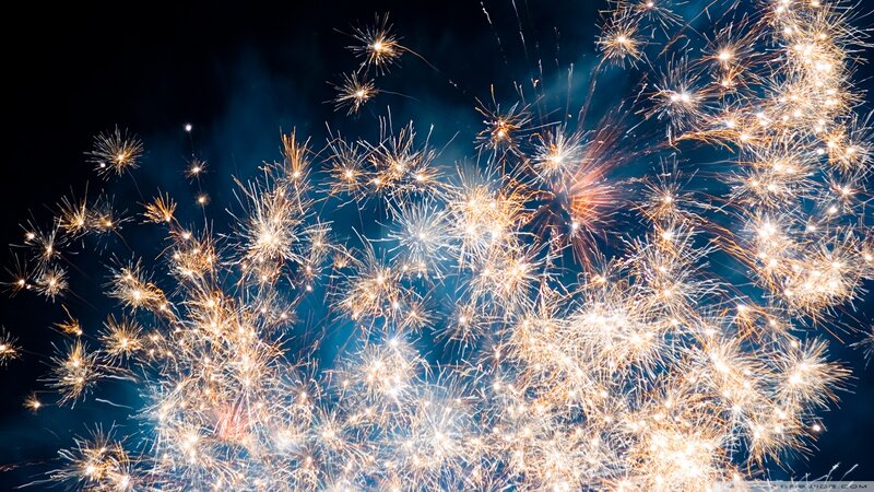 Fireworks Display — Blue, Festive, Night, Photograph, Sparks