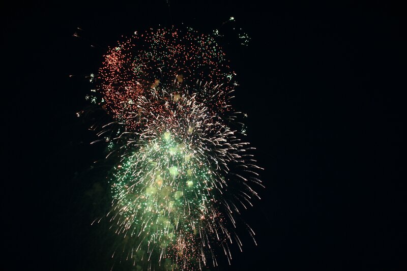 Fireworks Display — Green, Dramatic, Night, Photograph, Sky